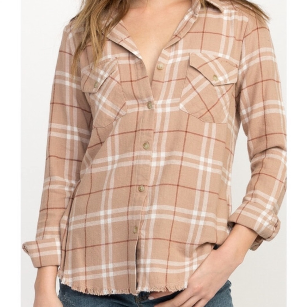 NWT In a Haze Plaid Flannel In pavement pink